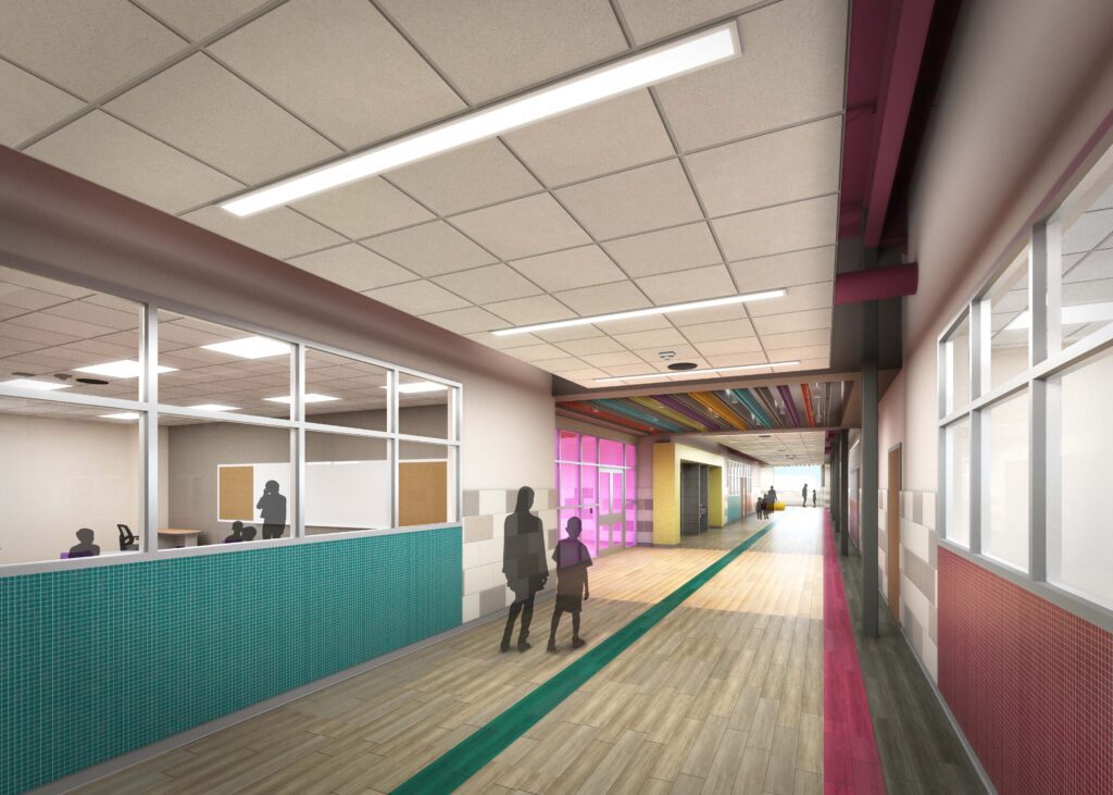 Conceptual rendering of an academic hallway.